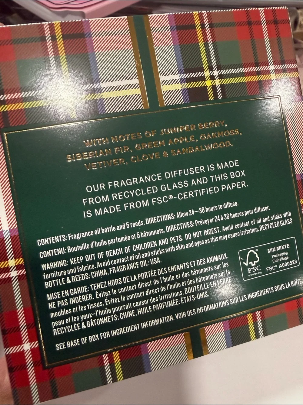 New Pottery Barn Winter Spruce Reed Diffuser 3.4 oz 100mL Holiday Plaid No Reeds